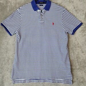Polo Ralph Lauren Polo Shirt Mens Large Blue White Striped Custom Fit Preppy